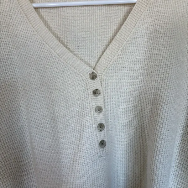 Madewell Women's Asherton Waffle Henley Sweater Wool Blend High Low‎ Size XL - Image 3