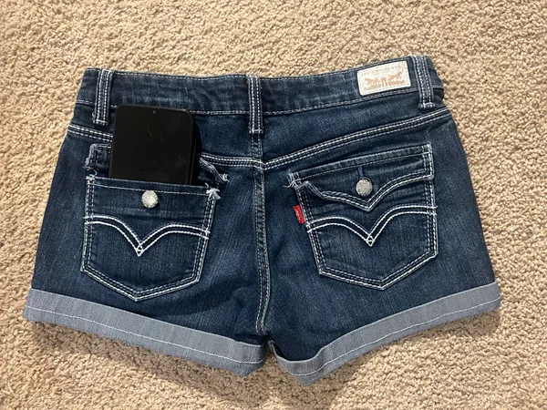 Levi's Dark Blue Rolled Hem Denim Midi Shorts - Image 6