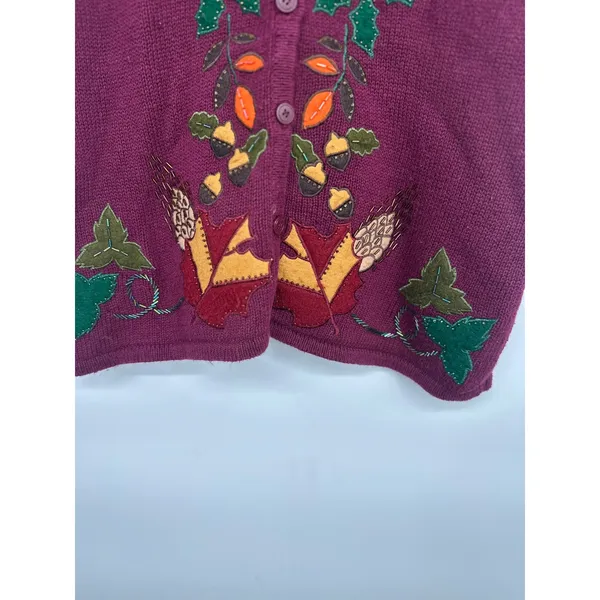 Vintage Sweater Vest Women M Autumn Fall Embroidered Beaded Teacher Granny - Image 3