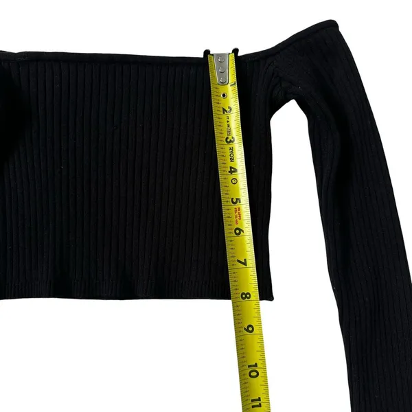 Zara Black Stretch Off the Shoulder Knit Crop Top Women Size Medium | 1-18 - Image 4