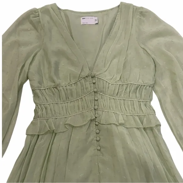 ASOS Sage Green Dobby Pleated Mini Dress Fairycore Forest Pixie Vibe NWT Size 4 - Image 8