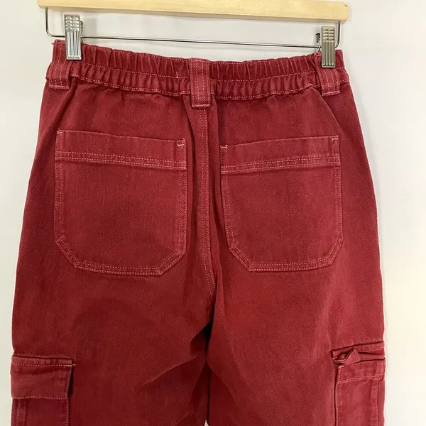 Pacsun bright red denim cargo pants elastic waist women's size‎ small cotton - Image 6