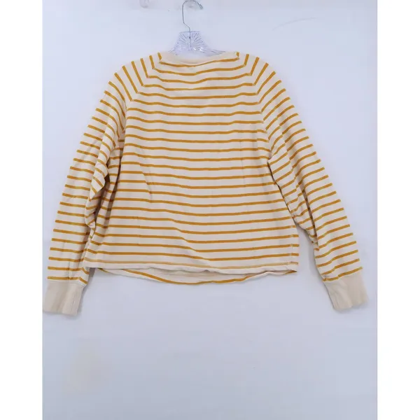 Mile(s) by Madewell Sweatshirt Womens Medium Yellow Ivory Striped Raglan Sleeve - Image 4