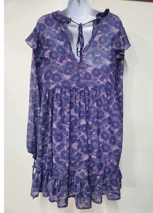 FREE PEOPLE These Dreams Babydoll Swing Long Sleeve Boho Mini Dress Size M. B-4 - Image 6