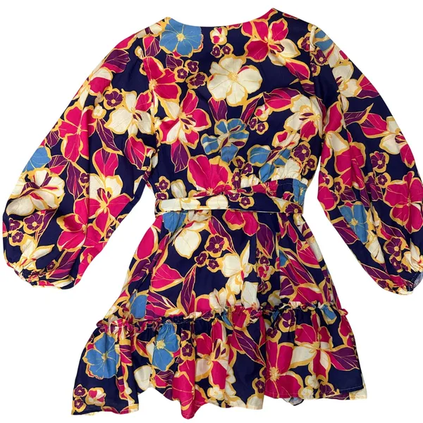Baltic Born tally mini dress floral colorful balloon‎ long sleeve tie belt large - Image 2