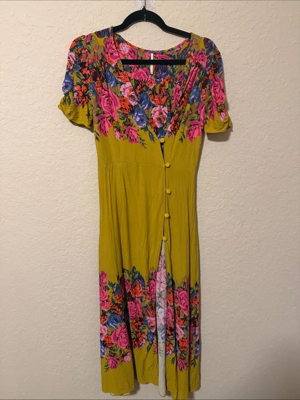 Free People Janie Midi Dress with Pink & Blue Floral Print - Image 2
