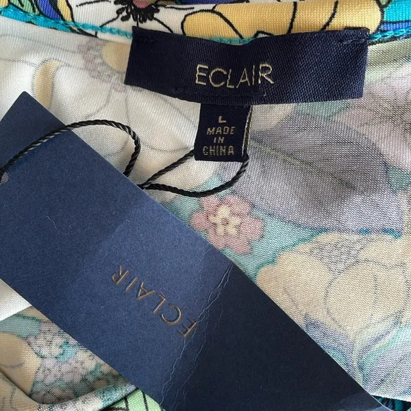 Eclair Floral Button Down Smocked Top Blue Size L - Image 6