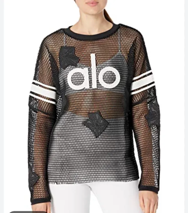 NWT Alo Yoga Mesh Long Sleeve Jersey Top Black M - Image 4