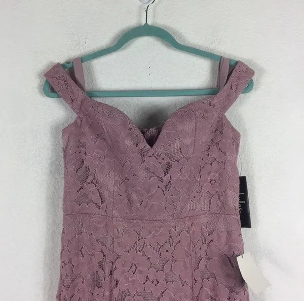 NWT Lulus Swept Up Maeve Pink Lace Off-the-Shoulder Mermaid Maxi Dress Medium - Image 5