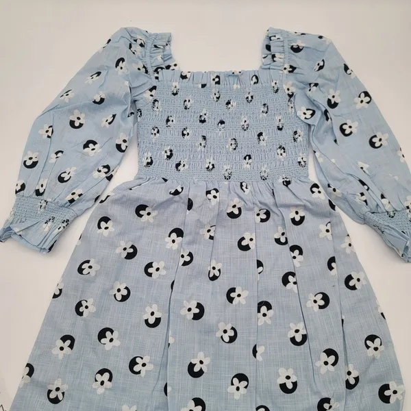 Kate Spade Sz XS Floral Dot Smocked Midi Dress Blue Puff Sleeve NWOT Cottagecore - Image 4