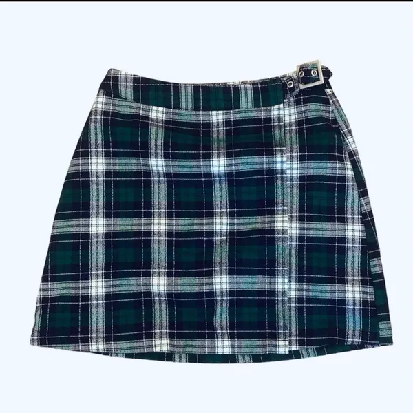 Brandy Melville Plaid Wrap Skirt Kilt Green Blue Preppy School Girl XS S - Image 3