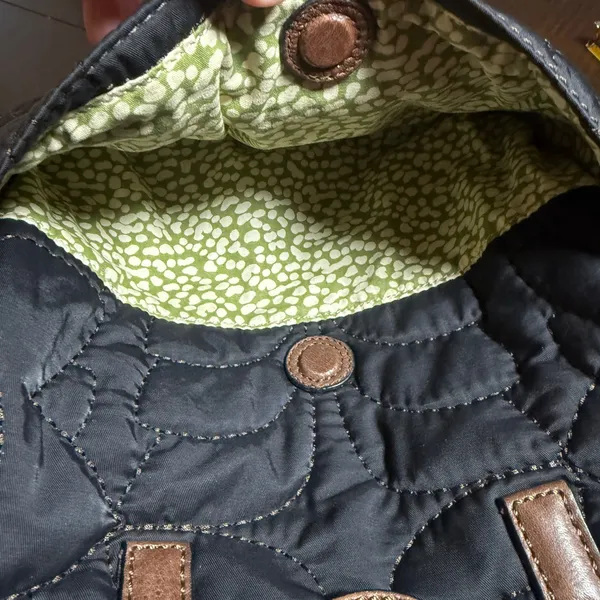 Fossil Key Per Crossbody Bag Small Black Quilted Nylon Leather Trim Satchel VTG - Image 8