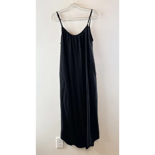 Z Supply Textured Flared Wide Leg Cropped Waistless Jumpsuit Black Medium - Image 4