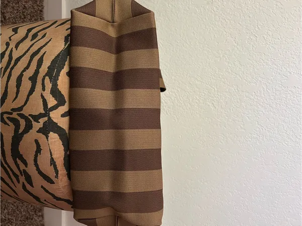 NEW Vivere Brown Striped Reusable Woven Tote Bag - Image 7