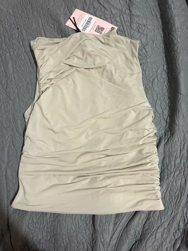 Oh Polly Kirbie Asymmetric Ruched Top Vanilla - Image 3