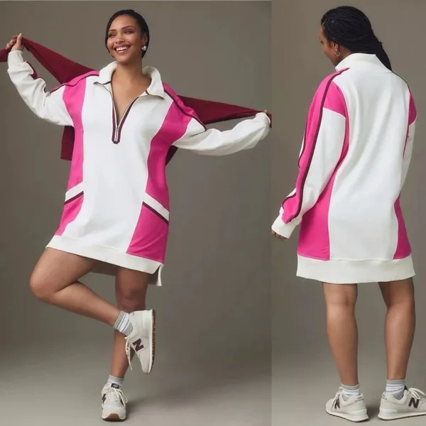 NWT Anthropologie Daily Practice Sporty Colorblock Twofer‎ Mini Dress White Pink - Image 2