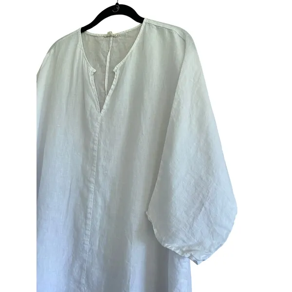 Eileen Fisher White Pull Over Organic Linen Tunic Top Size Medium - Image 2