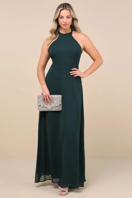 New Lulus Confidently Emerald Backless Halter Maxi Dress Size Small MSRP $99 - Image 6