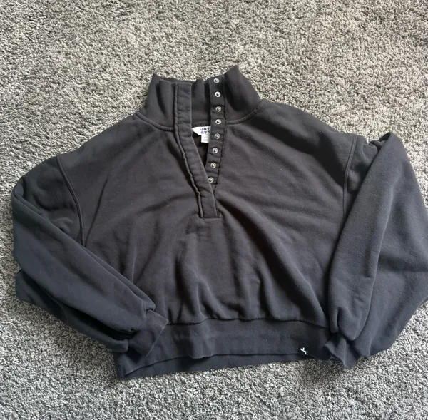 JoyLab Black Snap-Front Funnel Neck Sweatshirt - Image 4