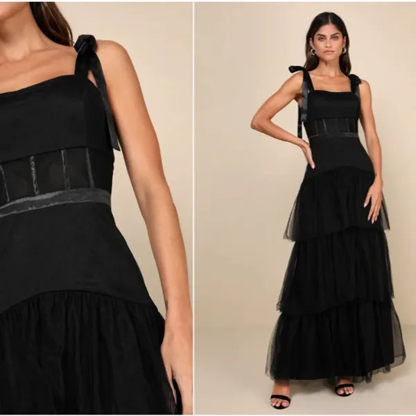 LULU's Sexy Prom Corset Wedding Boho Tiered Ruffles Special Event Maxi - Image 2