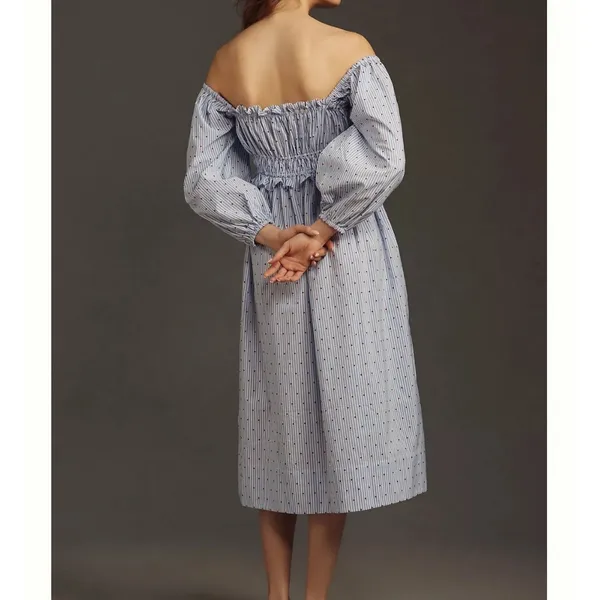 Maeve Smocked Midi Dress Striped Polka Dot Midi Size large - Image 2