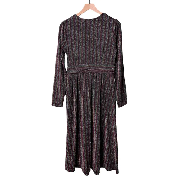 Boden Shimmer Glitter Long Sleeve Stripe Midi Dress Red Black Green Size 8 - Image 5