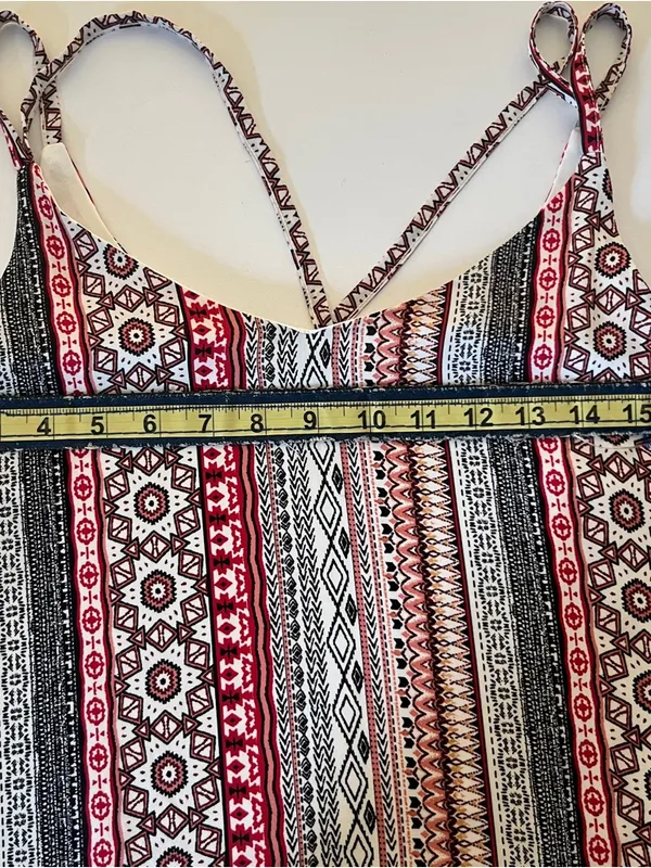 Pink Rose Striped Boho V-Neck Spaghetti Strap Dress - Red, Brown, Gray - Image 7