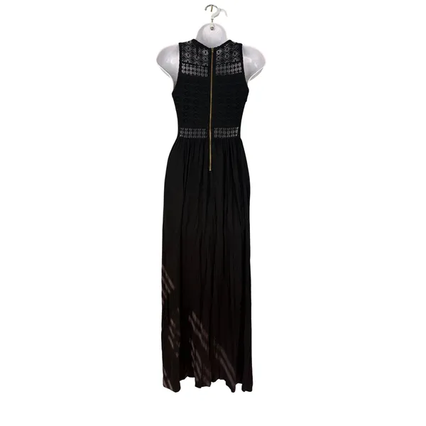 Material Girl Black Lace Bodice Maxi Dress Sleeveless Slit‎ Small Goth Festival - Image 2