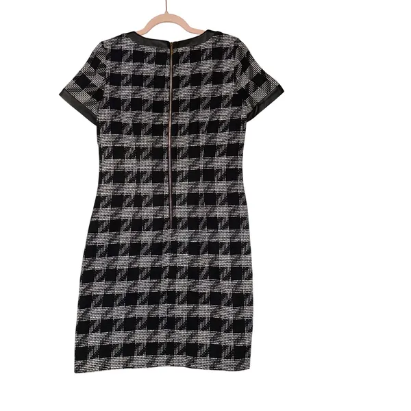 Karl Lagerfeld Paris Houndstooth Sheath Dress Faux Leather‎ Trim Black White 6 - Image 7