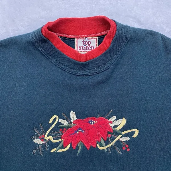 Top Stitch by Morning‎ Sun Sweatshirt Womens M Green Pullover Christmas Cardinal - Image 3