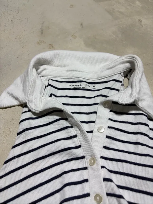 Abercrombie & Fitch Striped Polo-Style Bodysuit medium - Image 2