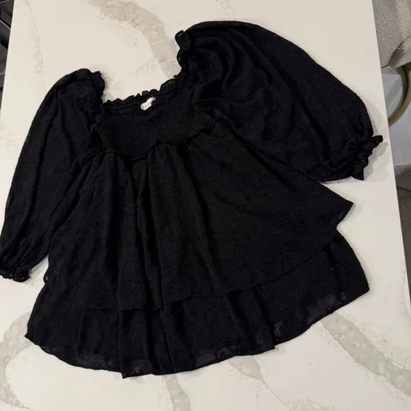 Altar’d State Floral Embroidered Long Sleeve Smocked Mini Dress Women’s Medium - Image 2