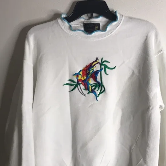 Vtg embroidered‎ fish pullover sweater size medium 90s granny cute retro - Image 2