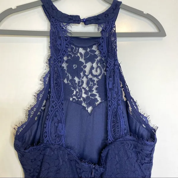 Lulu’s Dance All Evening Navy Lace Halter Neck Maxi Evening Gown L - Image 3