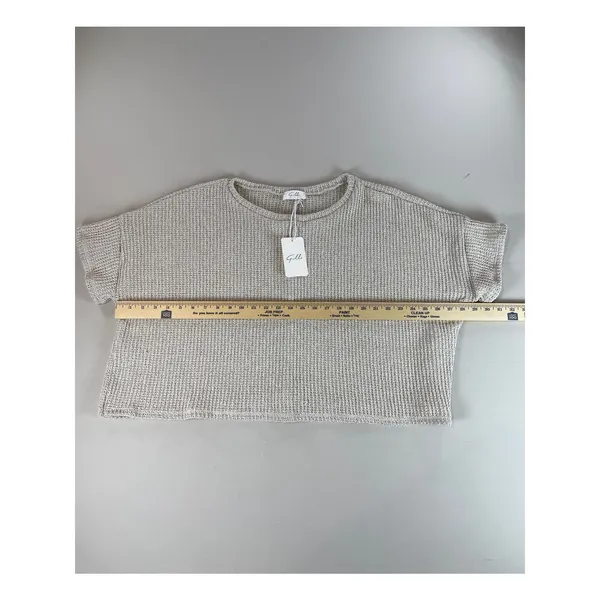 Gilli Sweater Size L Beige Open Knit Short Sleeve Cropped Boxy Round Neck NWT - Image 5