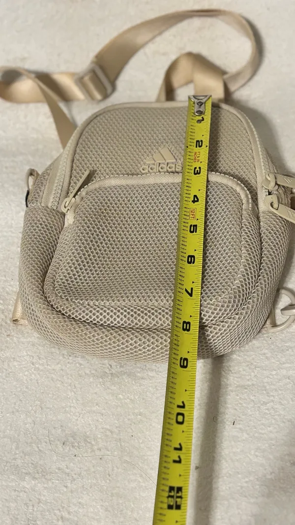 Adidas Mini Crossbody Bag Beige Mesh Small Shoulder Travel Bag Adjustable Strap - Image 7