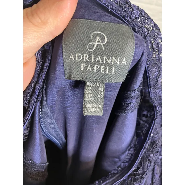 Adrianna Papell navy blue lace peplum sheath dress women's size 10 black‎ tie - Image 11