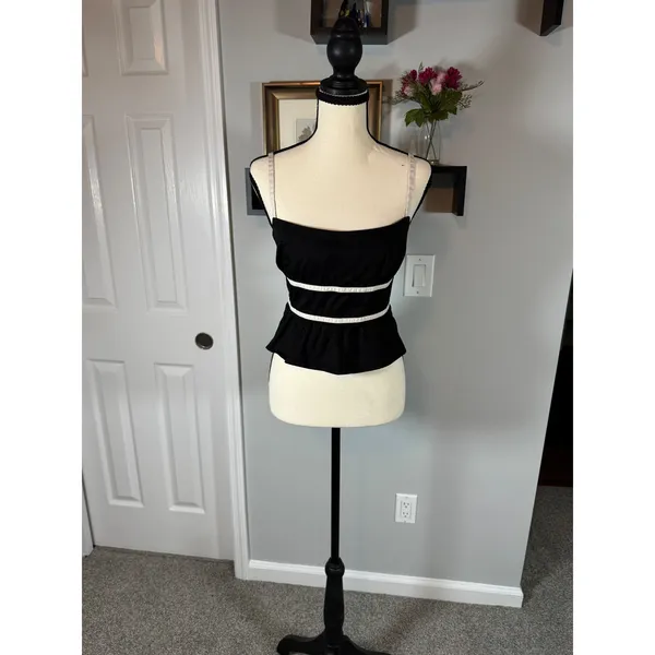 Princess Polly Black Organic Cotton Peplum Cami Top with Cream Trim US 6 - Image 2