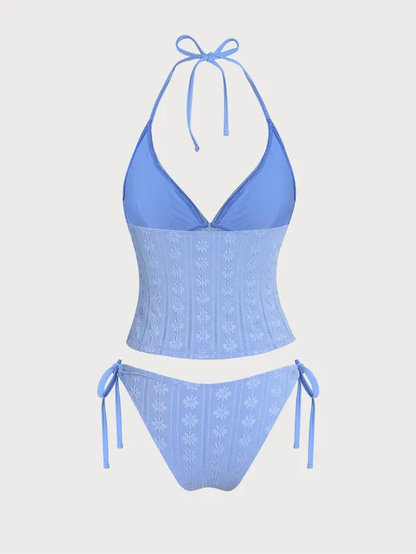 Samiol Blue Floral Textured Tankini Set - Image 4