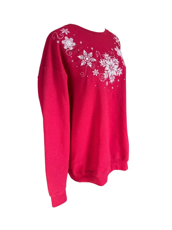Jerzees Nublend red long sleeve crewneck snowflake print pullover sweatshirt L - Image 2