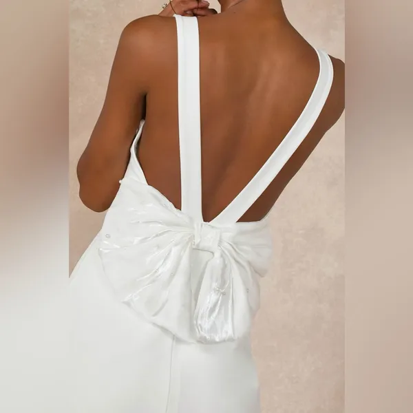 Lulus Romantic Glow White Backless Pearl Bow Maxi Dress - Image 3