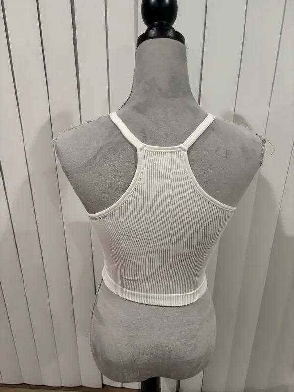 Women's White Ribbed Tank Top, Sz s - Image 2