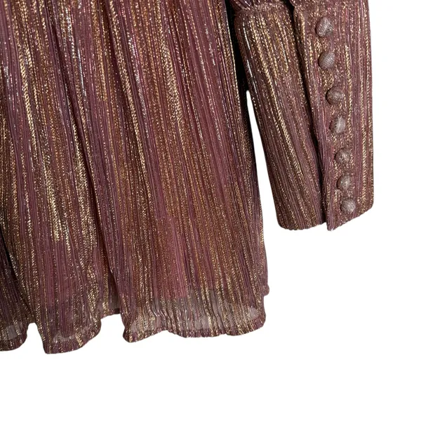 Retrofete Dani Pink Gold Lurex Long Sleeve V-Neck Mini Dress Size Small - Image 12