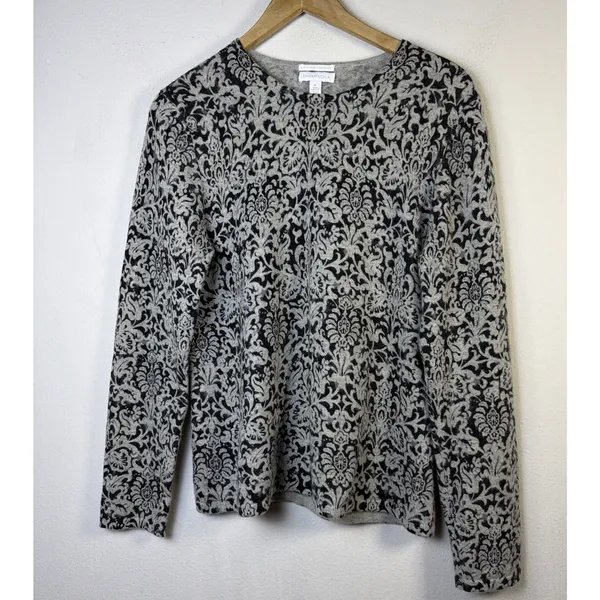 Charter Club 2 Ply 100% Cashmere Grey Floral Sweater xl quiet luxury designer - Image 2