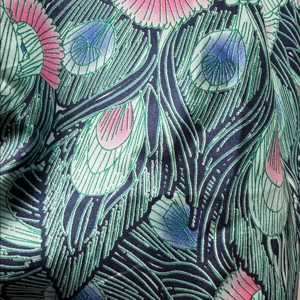 H&M Blue and Purple Peacock Print Deep V Belted Sleeveless Mini Dress - Image 5