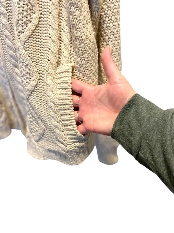 Urban Outfitters BDG Grandpa Chunky Cardigan Cream Size L Coastal Quiet Luxury - Image 9