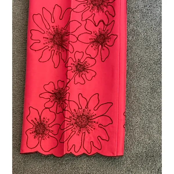 Jade Silk Pants Womens Size 4 Floral Embroidered Pink Scalloped Hem Lined Boho - Image 6