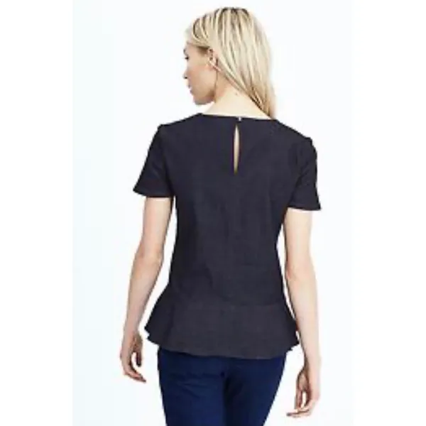 Banana Republic Womens Dark Wash Denim Peplum Top Short Sleeve Indigo‎ Blouse - Image 2