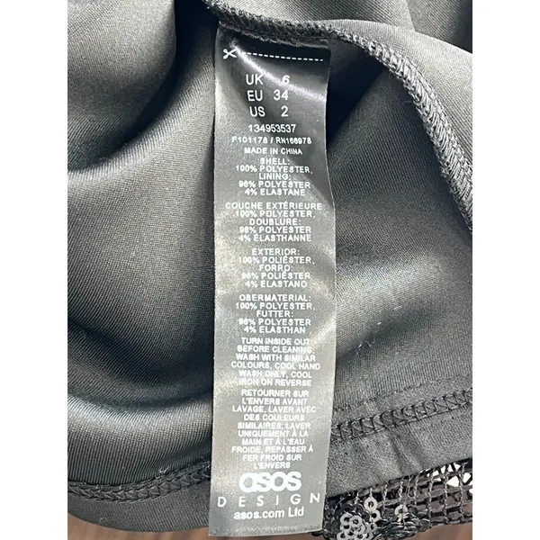 Glam ASOS DESIGN Black Sequin Floral Mesh Strapless Mini Bodycon‎ Dress size 2 - Image 6