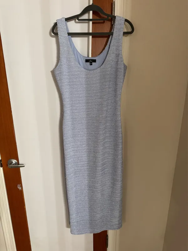 Light Blue Lulus Textured Midi Column Dress - Image 5
